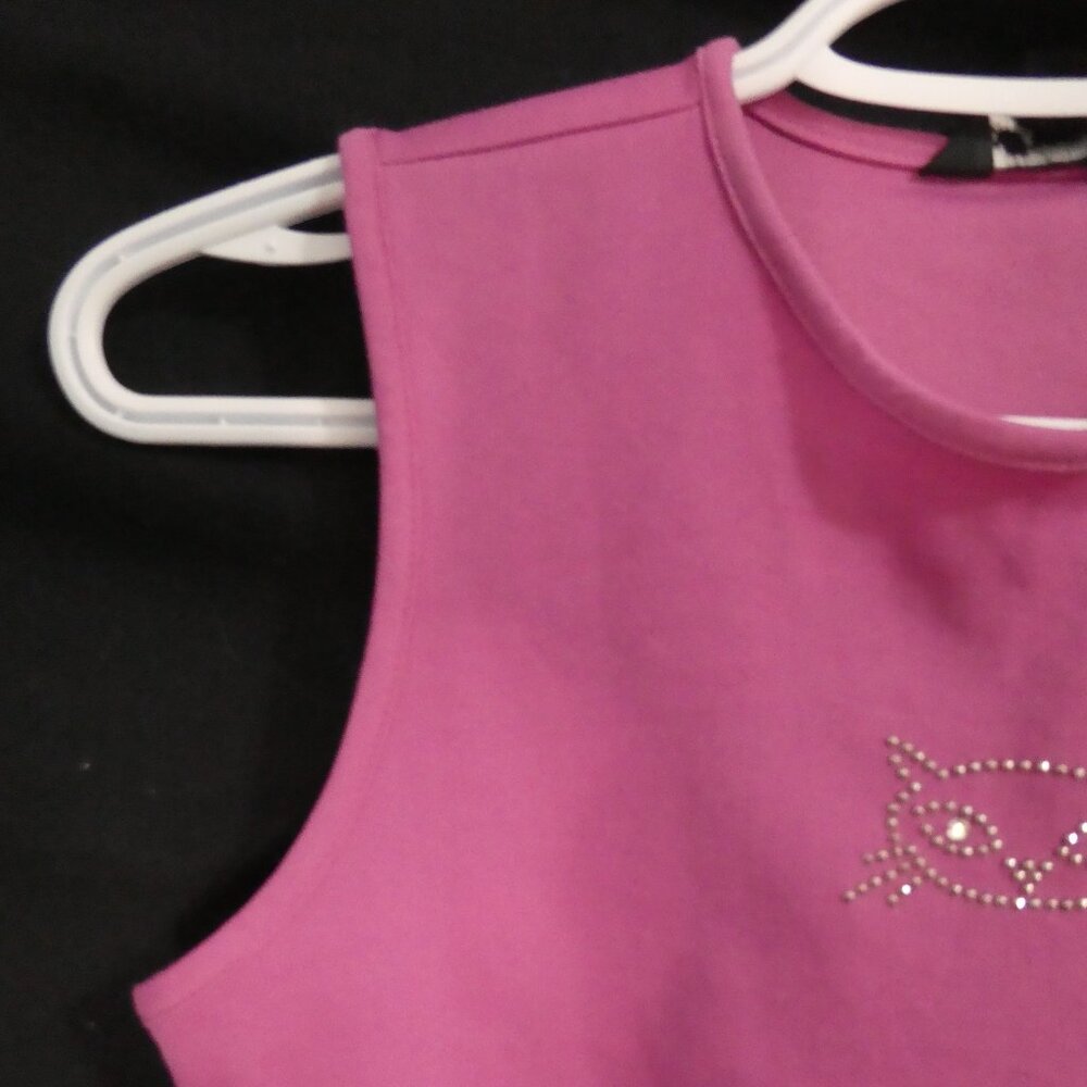 DOLLHOUSE size small Pink Polyester Tank Top Made In The USA With Cat Face Front - Picture 4 of 14